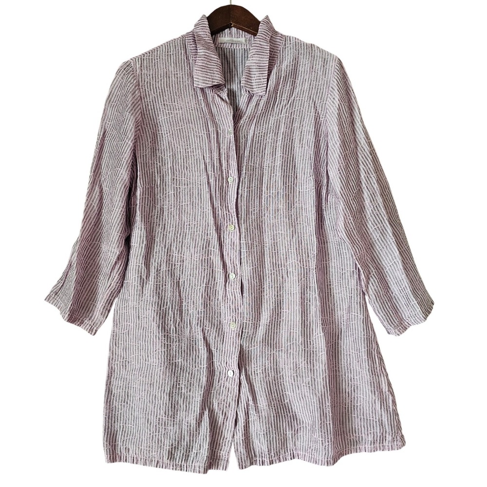 Cut Loose Women's Striped Button Down Tunic Top Casual Long Sleeve Blouse XL